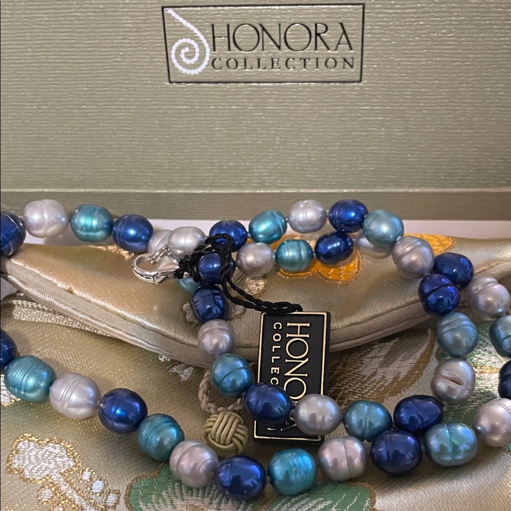 Honora  Blue and Silver Pearl Necklace NWT 20”